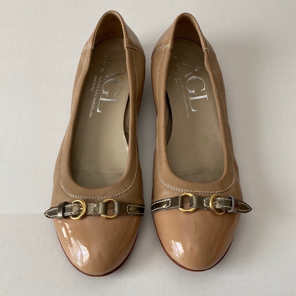 AGL Attilio Giusti Leombruni Leather Cap Toe Ballet Flats Nude/Beige